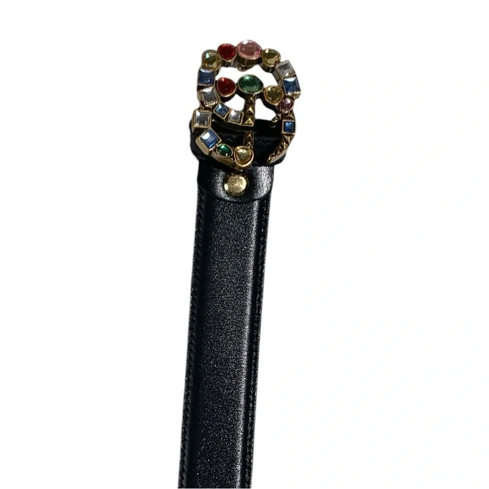 🆕 Gucci Style Black Leather Crystal Embellished Marmont Belt 🆕 - Picture 7 of 9